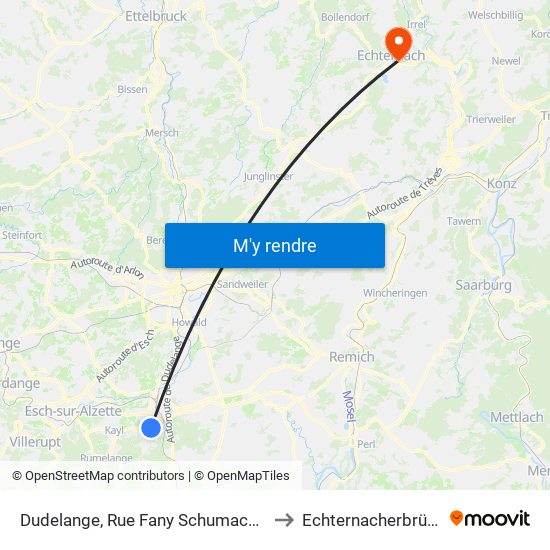 Dudelange, Rue Fany Schumacher to Echternacherbrück map