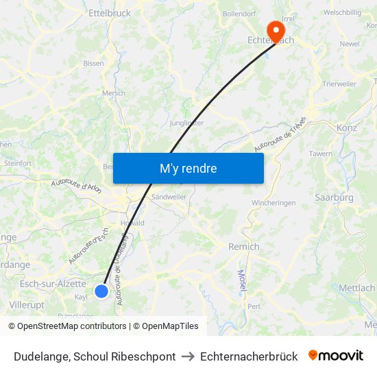 Dudelange, Schoul Ribeschpont to Echternacherbrück map
