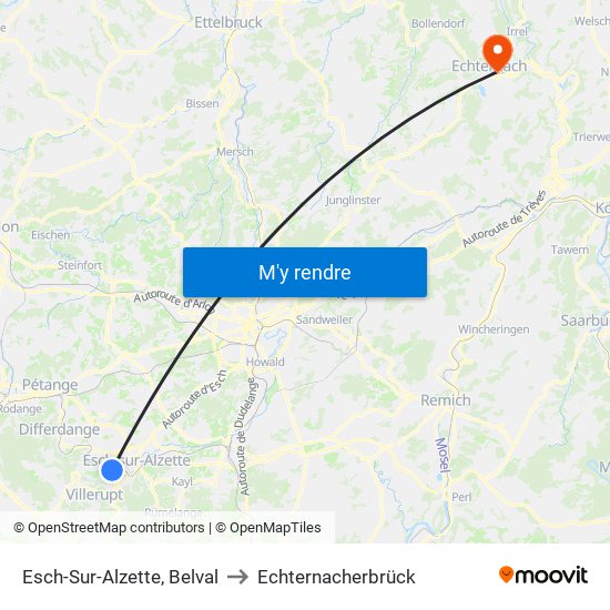 Esch-Sur-Alzette, Belval to Echternacherbrück map