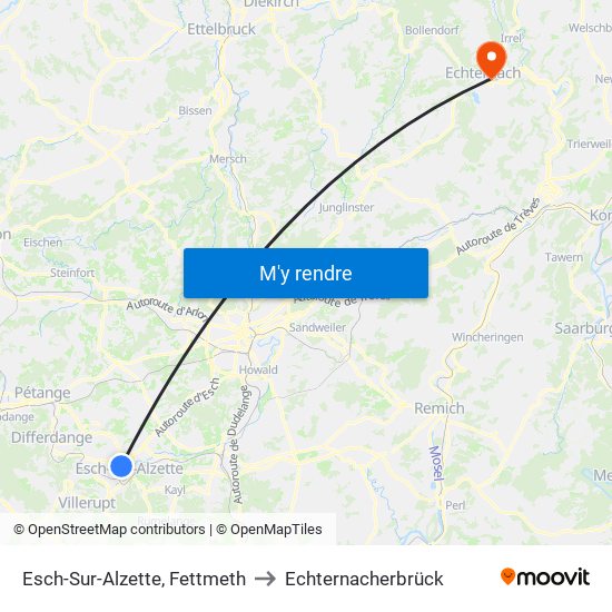 Esch-Sur-Alzette, Fettmeth to Echternacherbrück map