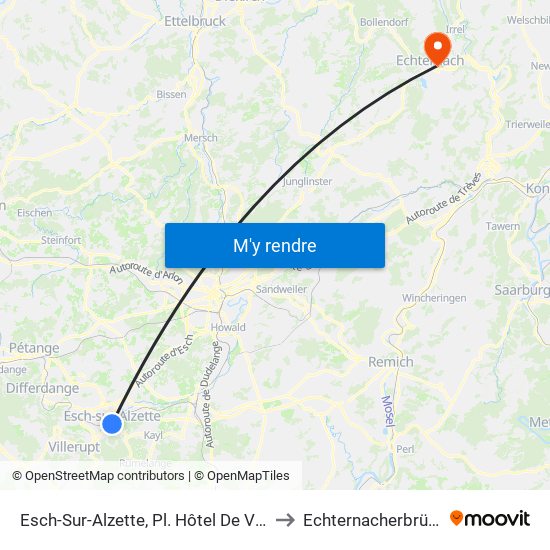 Esch-Sur-Alzette, Pl. Hôtel De Ville to Echternacherbrück map