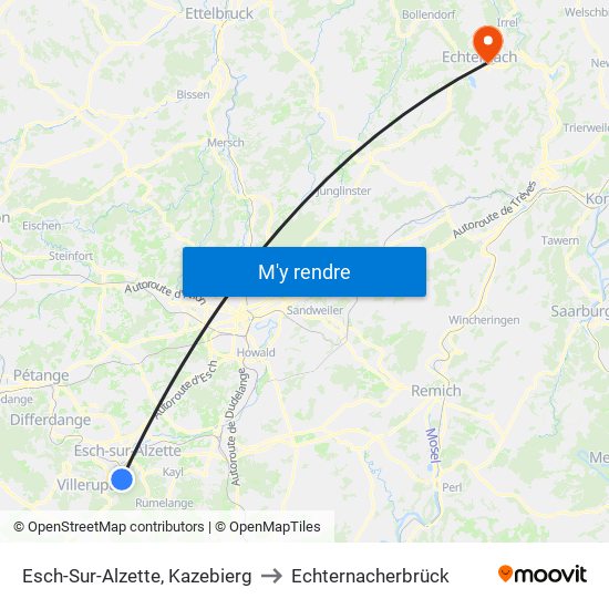 Esch-Sur-Alzette, Kazebierg to Echternacherbrück map