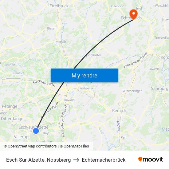 Esch-Sur-Alzette, Nossbierg to Echternacherbrück map