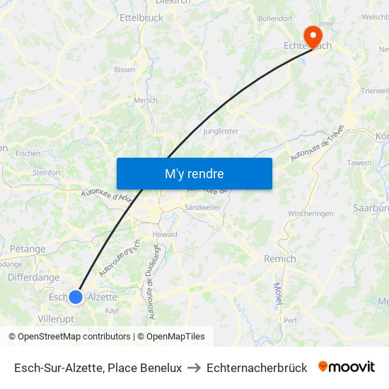 Esch-Sur-Alzette, Place Benelux to Echternacherbrück map