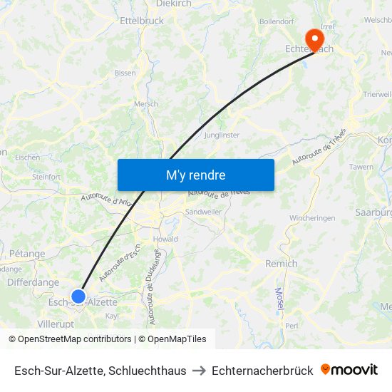 Esch-Sur-Alzette, Schluechthaus to Echternacherbrück map