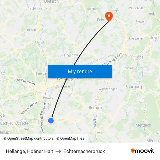 Hellange, Hoëner Halt to Echternacherbrück map