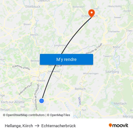 Hellange, Kiirch to Echternacherbrück map