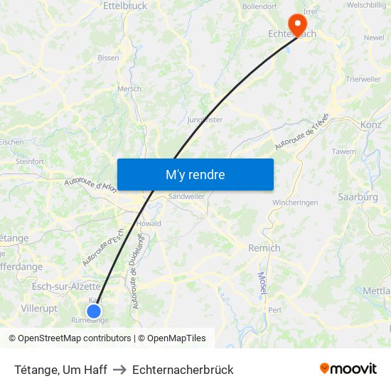 Tétange, Um Haff to Echternacherbrück map