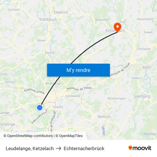 Leudelange, Ketzelach to Echternacherbrück map