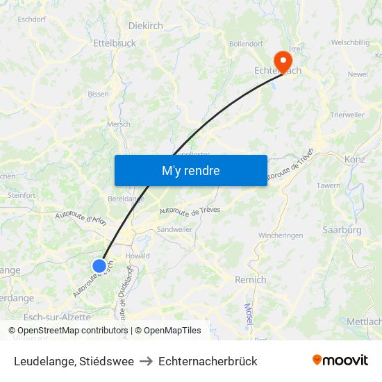 Leudelange, Stiédswee to Echternacherbrück map