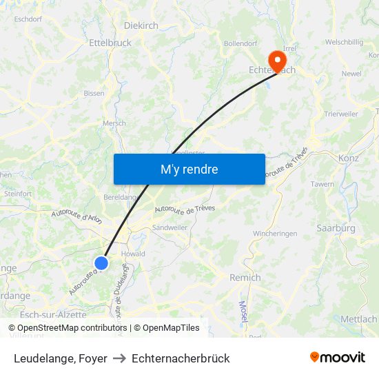 Leudelange, Foyer to Echternacherbrück map