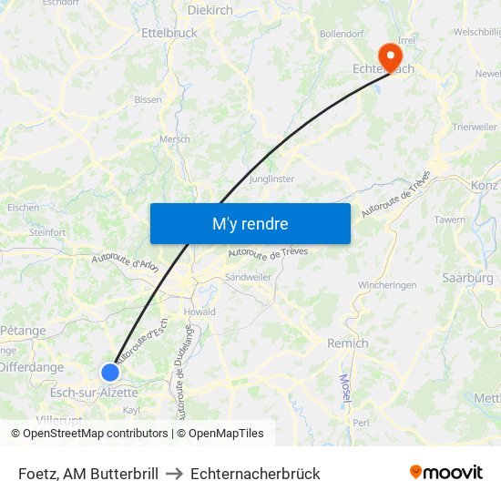Foetz, AM Butterbrill to Echternacherbrück map