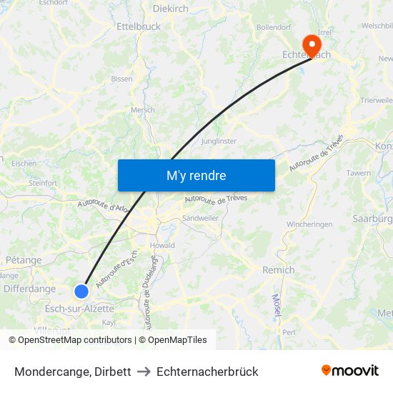 Mondercange, Dirbett to Echternacherbrück map