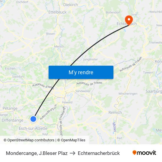 Mondercange, J.Bleser Plaz to Echternacherbrück map