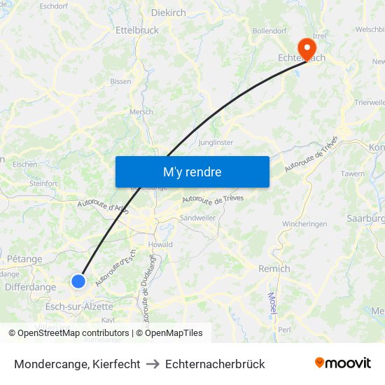 Mondercange, Kierfecht to Echternacherbrück map