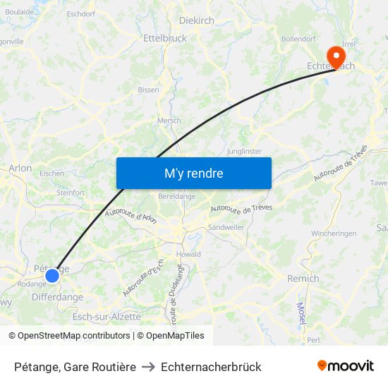 Pétange, Gare Routière to Echternacherbrück map