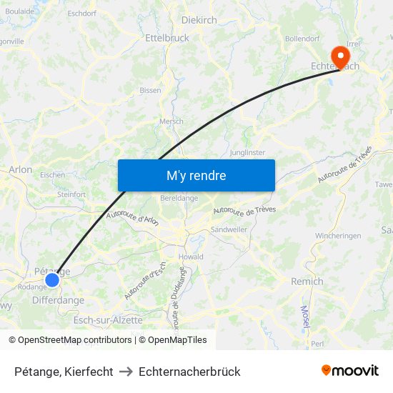 Pétange, Kierfecht to Echternacherbrück map