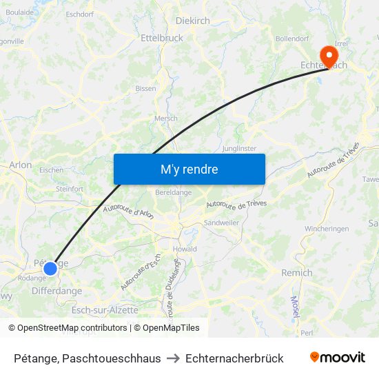 Pétange, Paschtoueschhaus to Echternacherbrück map