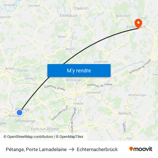 Pétange, Porte Lamadelaine to Echternacherbrück map
