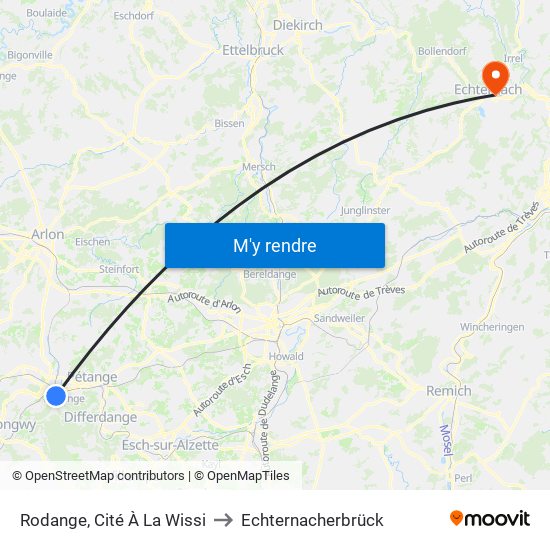 Rodange, Cité À La Wissi to Echternacherbrück map