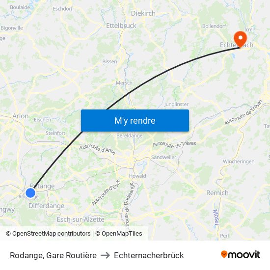 Rodange, Gare Routière to Echternacherbrück map