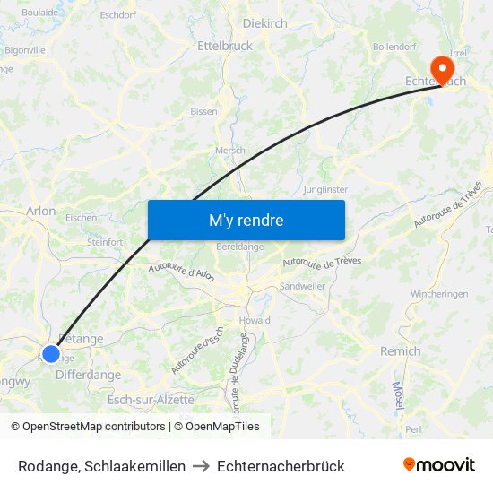 Rodange, Schlaakemillen to Echternacherbrück map