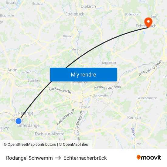 Rodange, Schwemm to Echternacherbrück map