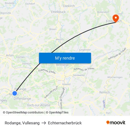 Rodange, Vullesang to Echternacherbrück map