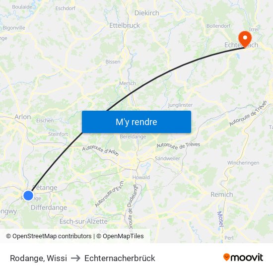 Rodange, Wissi to Echternacherbrück map