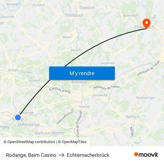 Rodange, Beim Casino to Echternacherbrück map