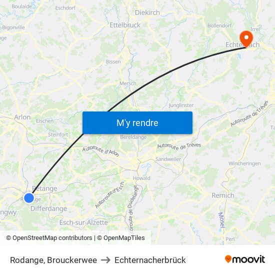 Rodange, Brouckerwee to Echternacherbrück map