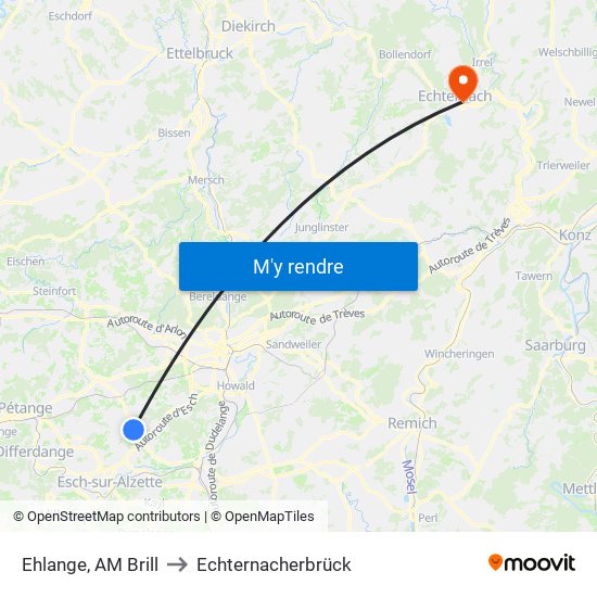 Ehlange, AM Brill to Echternacherbrück map