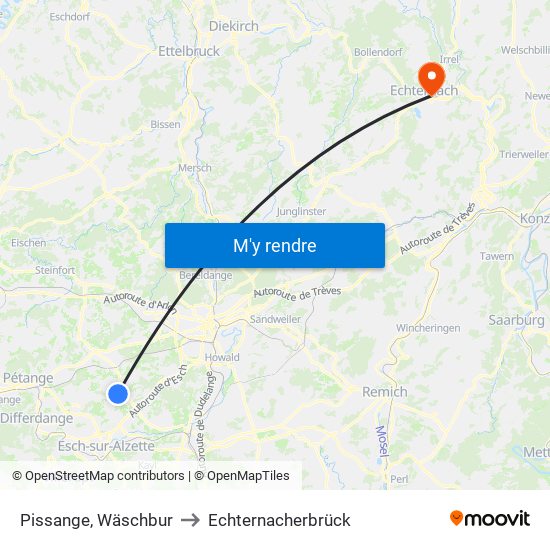 Pissange, Wäschbur to Echternacherbrück map