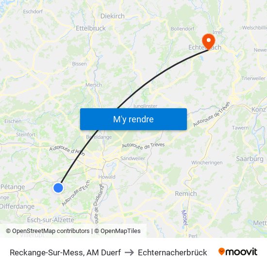 Reckange-Sur-Mess, AM Duerf to Echternacherbrück map