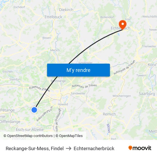 Reckange-Sur-Mess, Findel to Echternacherbrück map