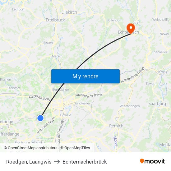 Roedgen, Laangwis to Echternacherbrück map