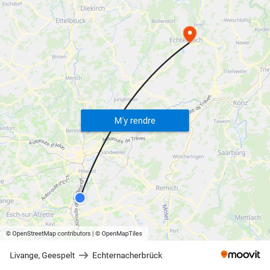 Livange, Geespelt to Echternacherbrück map