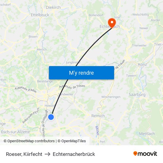 Roeser, Kiirfecht to Echternacherbrück map