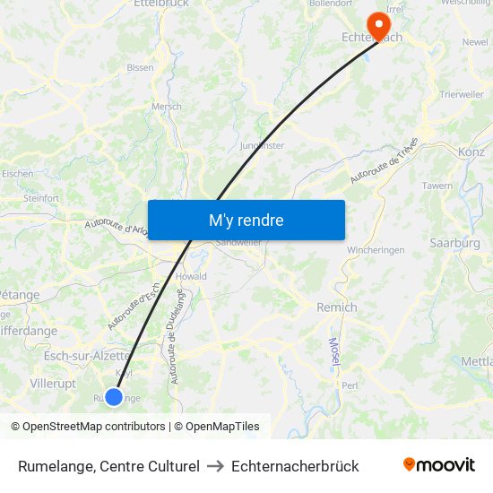 Rumelange, Centre Culturel to Echternacherbrück map