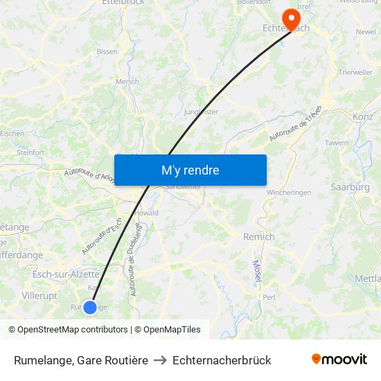 Rumelange, Gare Routière to Echternacherbrück map