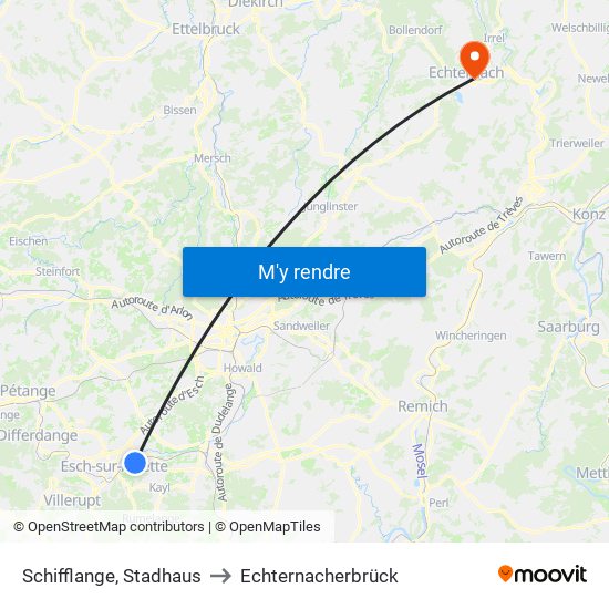 Schifflange, Stadhaus to Echternacherbrück map