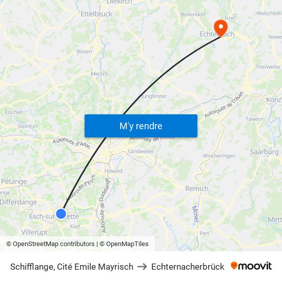 Schifflange, Cité Emile Mayrisch to Echternacherbrück map