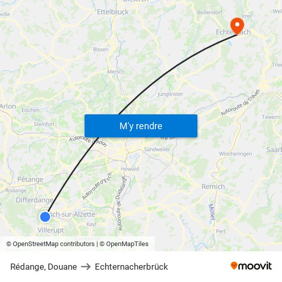 Rédange, Douane to Echternacherbrück map
