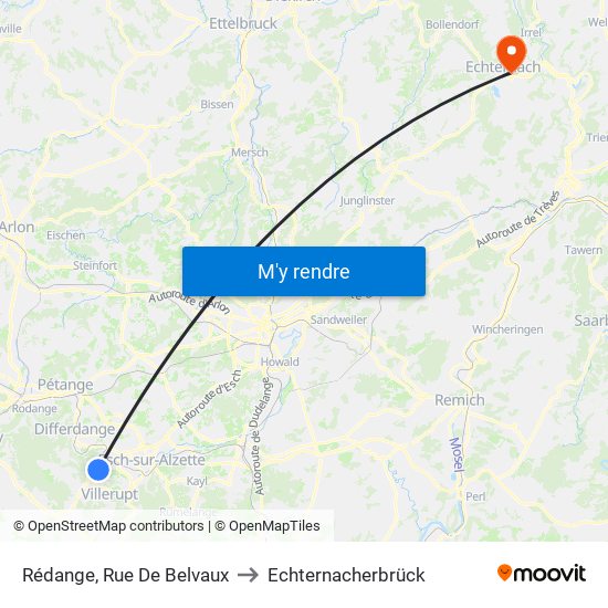 Rédange, Rue De Belvaux to Echternacherbrück map