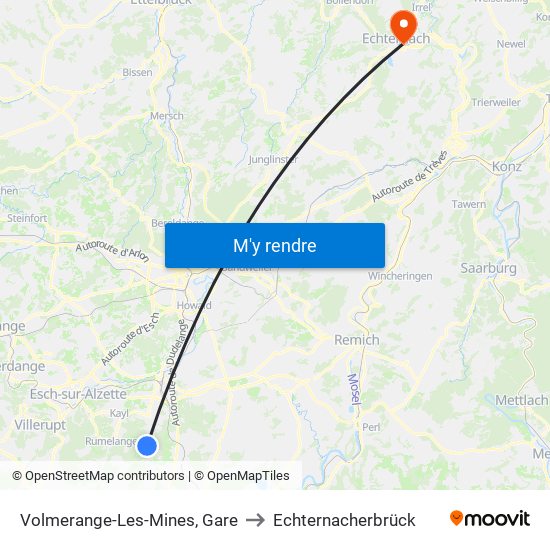 Volmerange-Les-Mines, Gare to Echternacherbrück map