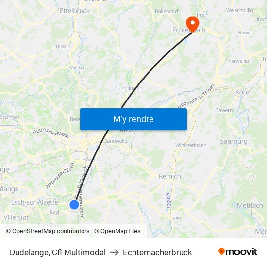 Dudelange, Cfl Multimodal to Echternacherbrück map