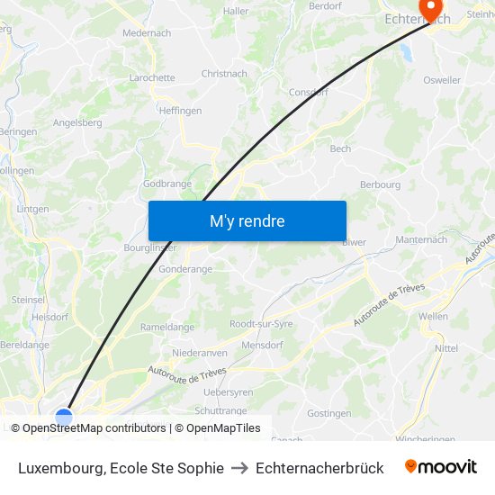 Luxembourg, Ecole Ste Sophie to Echternacherbrück map