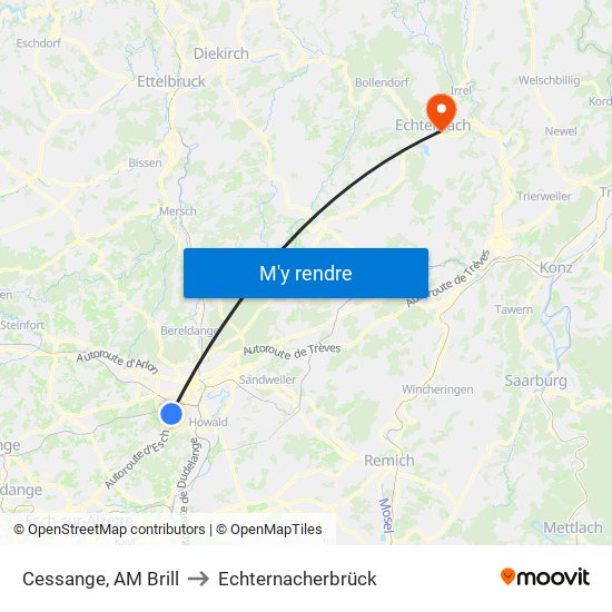 Cessange, AM Brill to Echternacherbrück map