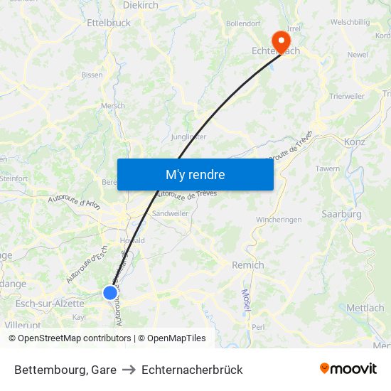 Bettembourg, Gare to Echternacherbrück map