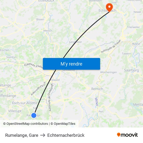 Rumelange, Gare to Echternacherbrück map